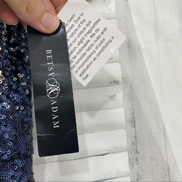 Betsy & Adam Size 2 Long Dress Gown Ombre Sequins Mock Neck Sleeveless Blue - Picture 14 of 16